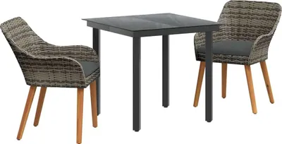 Image de vidaXL Ensemble de jardin pour repas, 3 pièces, gris, en résine tressée