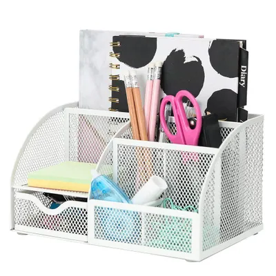 Produktbild von Tischelement Organizer, Mesh & Metall Platzsparendes Desk Organizer für Büro Zuhause Schule, Grau