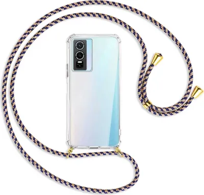 Produktbild von Handykette Backcover-Schutzhülle mit Band (Metall goldfarben) für vivo Y76 5G - blau+beige