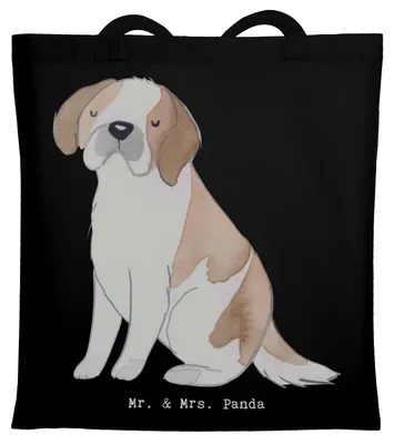 Produktbild von Mr. & Mrs. Panda Jutetasche Saint Bernard Moment - Schwarz - Geschenk, festivaltasche, Tote Bag, Shopping Tasche, St. Bernhardshund, Chien Du Saint-Bernard, Schultasche
