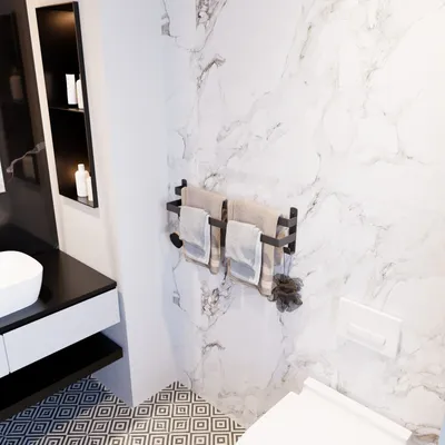 Immagine prodotto di QLS Portasciugamani 60 cm con ganci Doppio bagno acciaio nero 11109