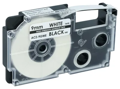 Produktbild von vhbw Schriftband-Kassette kompatibel mit Casio KL-2000, KL-300, KL-70E, KL-200E, KL-60, KL-7000, KL-7200 Etiketten-Drucker 5,5m x 9mm Schwarz auf Weiß