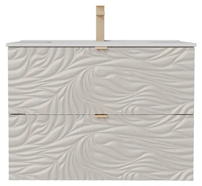 Produktbild von Waschbeckenunterschrank hängend strukturiert mit Einbauwaschbecken und Armatur - Beige - 80 cm - RINAREL
