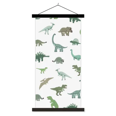 Produktbild von MuchoWow® Textilposter Dinosaurier - Grün - Jungen - Braun - Kind - Muster 60x120 cm mit schwarzem Rahmen - Magnete