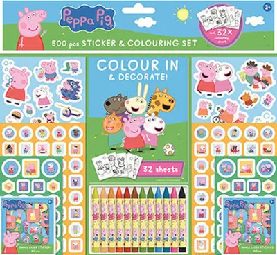 Produktbild von Peppa Pig Aufkleber-Set mit 500 Stickern, Malblock (32 Blätter) und 12 Waxies