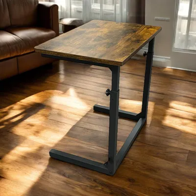 C-Beistelltisch, höhenverstellbar, 50-76 cm, rustikales Braun