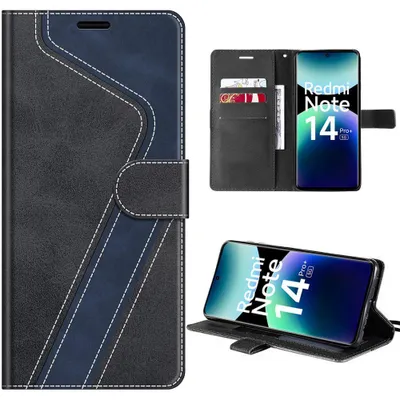 Image de Coque pour Xiaomi Redmi Note 14 Pro Plus 5G, Protection Rabat Anti-Rayures Antichoc Synthécuir Noir