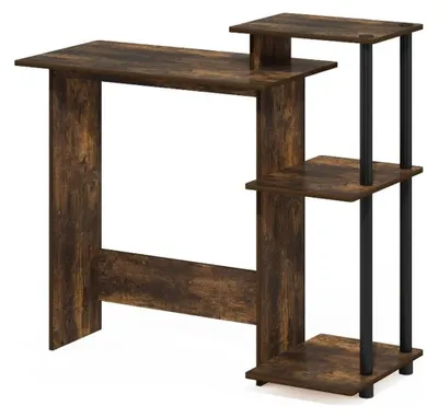 Computerbureau mit 3 Ablagen, Holz, Bernsteinkiefer, schwarz