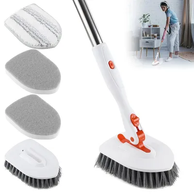 Produktbild von Badreiniger Set Bodenbürste mit 133cm Teleskopstiel 3in1 Fugenbürste Duschbürste für Fliesen Badewanne Küche