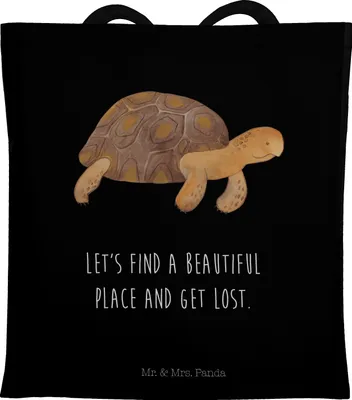 Produktbild von Mr. & Mrs. Panda Shopping Tasche Schildkröte Marschieren - Schwarz - Geschenk, Meer, Abenteuer, Inspiration, Neustart, Einkaufstasche, Tote Bag, Laptoptasche, Motivation