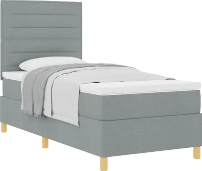 Produktbild von Boxspringbett mit Matratze Hellgrau 100 x 200 cm Stoff