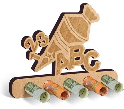 Produktbild von Holz Geldgeschenk Einschulung mit ABC und 123 für Zuckertüte