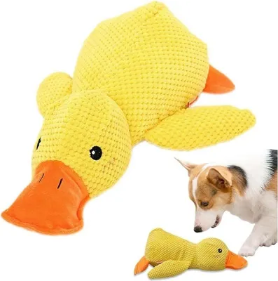 Produktbild von Beruhigende Ente für Hunde, entenförmiges Hundespielzeug, gelbes Plüsch-Kauspielzeug für Hunde, beruhigendes Entenspielzeug für Welpen, weiche Plüschente für Hunde (Gelb, S)