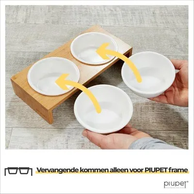 Productafbeelding van Voerbak voor katten en kleine honden - Stijlvolle bamboeraam - Verhoogd voerstation - 2 reservebakken