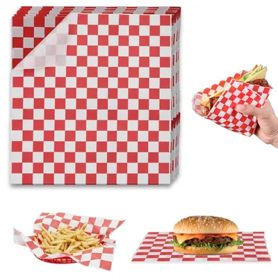 Produktbild von Delikatessenpapier, 100 Blatt Frittierpapier für Körbe von 26 x 28 cm, Antihaftpapier für Hamburger, umweltfreundliches Backpapier für Sandwiches, Pommes frites, Hamburger, Kuchen usw.