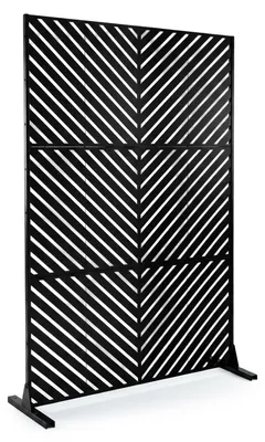 Zdjęcie produktu dla Ścienka balkonowa COSTWAY, odporna na warunki atmosferyczne, 121 x 183 cm, przegroda do wnętrz, wolnostojąca, wykonana ze stalą ocynkowaną i metalowym stelażem, parawan w paski