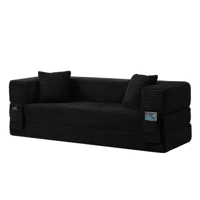 Obrázek produktu pro Moderní pohovka z manšestru v módním vzhledu, klasický čtvercový design, dvouvrstvý jedinečný design, přeměnitelná na postel, vhodná do bytů