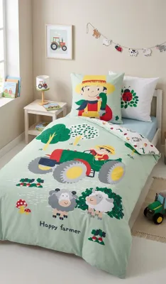 Produktbild von Kinderbettwäsche Traktor Bauernhof Happy Farmer 135x200 cm Baumwolle