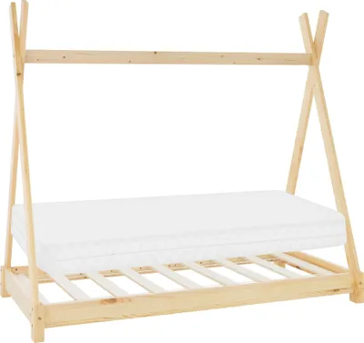 Obrázek produktu pro ML-Design dětská postel tipi 80x160 cm s matrací a roštem, přírodní, indická postel z borovicového dřeva podlahová postel dřevěná postel