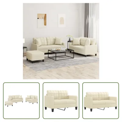 Produktbild von The Living Store 3-tlg. Sofagarnitur mit Kissen Creme Kunstleder