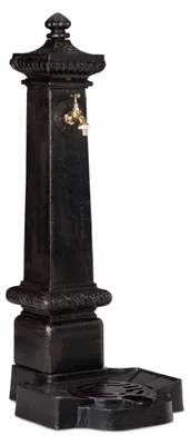 Produktbild von Relaxdays Standbrunnen XXL, Wasserzapfstelle in Antik-Stil, Säule mit Wasserhahn & Becken, 100 x 38 x 47 cm, dunkelbraun