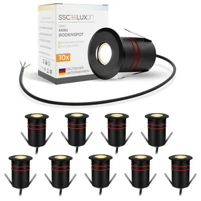 Produktbild von SSC-LUXon 10x JAVO Bodeneinbauspots LED Außen 230V Erdstrahler warmweiß - Bodenleuchte klein begehbar IP67 schwarz Ø 47mm