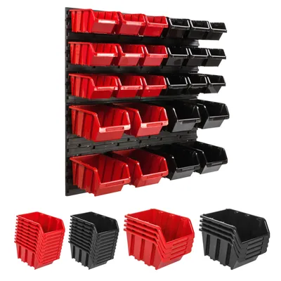 Image de Mur d'outils Étagère murale 77 x 78 cm avec 26 boîtes Rouge et noir