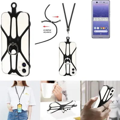 Produktbild von K-S-Trade 3in1 Handykette Handyband Handykordel Halsband Smartphone-Ring Handy-Ring kompatibel mit Sony Xperia Ace Fingerhalterung Handyring