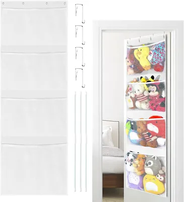 Produktbild von Tür Organizer Netz für Plüschtiere, 59 x 168 cm, mit verstellbaren Haken und Stangen, für Kinderzimmer