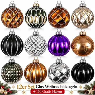 Produktbild von Weihnachtskugeln Glas 12er Set Christbaumkugeln Baumschmuck Weihnachten Deko G8