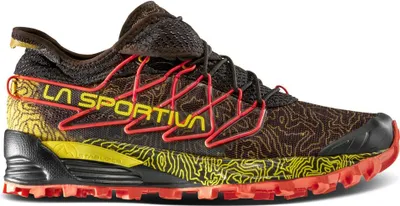 Trailrunning-Schuh "Mutant" von La Sportiva in Schwarz mit gelben und roten Akzenten.