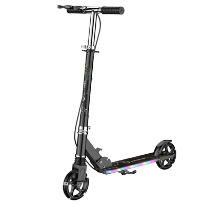 Obrázek produktu pro FOXSPORT Roller Kinder Scooter Cityroller Tretroller: LED kola a pedály, výškově nastavitelný, skládací, s ruční brzdou, nosnost do 100 kg, černý