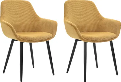 Produktbild von SalesFever Armlehnstuhl 2er Set, Gold Cord-Optik, Schwarz matt Metall pulverbeschichtet, 64x59x86 cm (BxTxH), Strukturstoff (100% Polyester), hoher Sitzkomfort, pflegeleichter & strapazierfähiger Bezug, ausgestellte Armlehnen, abgerundete Rückenlehne
