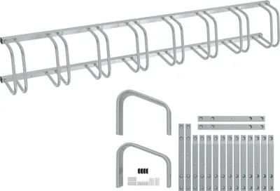 Obrázok produktu pre XINZI Stojan na bicykle, podlahový stojan na 8 bicyklov s šírkou pneumatík do 65 mm, železný stojan na bicykle, rozstup 37 cm, strieborný