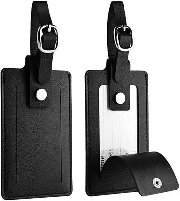 Produktbild von PolkaHome® Kofferanhänger 2er Set – Gepäckanhänger aus Kunstleder mit Namensschild, Adressanhänger für Koffer, Rucksack & Handtasche,