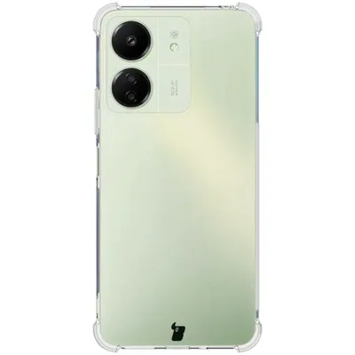 A clear phone case with a light green phone inside, shown from the back.