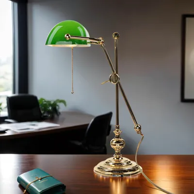 Produktbild von Bankerlampe mit Zugschalter aus Messing Glas 24 Karat Gold Premium Schreibtischlampe Tischleuchte