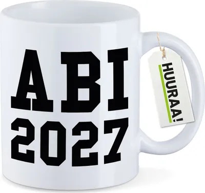 Produktbild von Huuraa Kaffeetasse ABI 2027 Abitur 330ml Weiß Keramik Kaffeebecher Geschenkidee