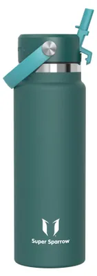 Produktbild von Sparrow Edelstahl Trinkflasche 1L Thermosflasche mit Strohhalm Flex-Deckel
