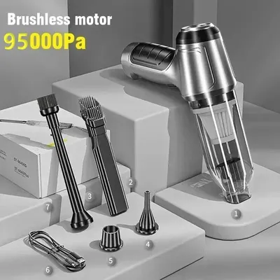 Imagen del producto de Aspiradora de mano portátil para el coche - ST-6645 - Motor sin escobillas - Potencia de succión de 95.000 Pa - 120 W - Inalámbrica - Batería de 6.000 mAh - Función de soplado