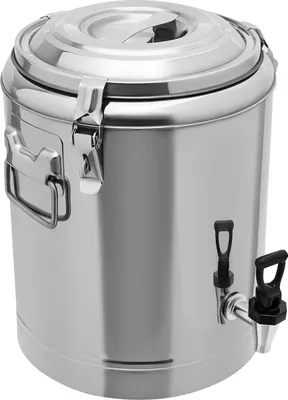 Immagine prodotto di Distributore di bevande - Contenitore termico isolato in acciaio inossidabile con rubinetto - Capacità 14 l - Rubinetto a tenuta stagna - Mantiene caldo/freddo per circa 8 ore - Isolamento inPoliuretano2,5 cm - Argento