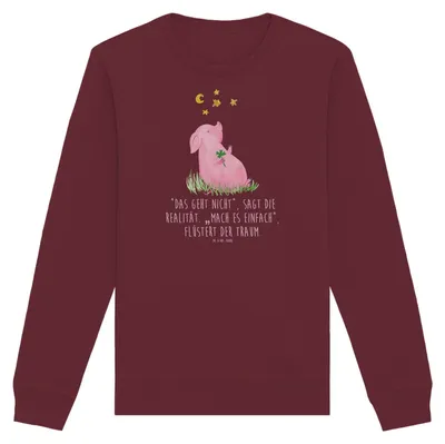 Produktbild von Mr. & Mrs. Panda Bio Baumwoll Pullover Schwein Glück Größe M - Burgundy - Geschenk, Motivation, Lustige Sprüche, Sweatshirt, Pulli, Nachhaltiger, Glücksbringer, Sweater