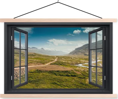 Produktbild von MuchoWow® Textilposter Aussicht - Berg - Weg 60x40 cm mit holzfarbenen Rahmen - Bilder
