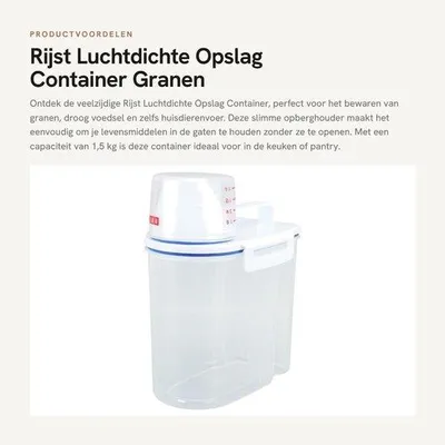 Productafbeelding van Opslagcontainer Luchtdicht - Voedselcontainer - Granen/Meel - Doorzichtig Plastic - Draagbaar - 1,5 kg Capaciteit