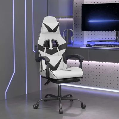 Produktbild von PUEAZU Gaming-Stuhl mit Fußstütze Drehbar Weiß & Schwarz Kunstleder - Bürostühle &25490