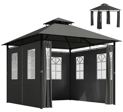 Produktbild von Outsunny Pavillon 3 x 3 m Gartenzelt mit Seitenwand Partyzelt mit Doppeldach