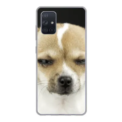 Produktbild von MuchoWow® Handyhülle Schutzhülle Hülle für Samsung Galaxy A51 Weinender Hund auf schwarzem Hintergrund Silikon Softcase Handy Hülle