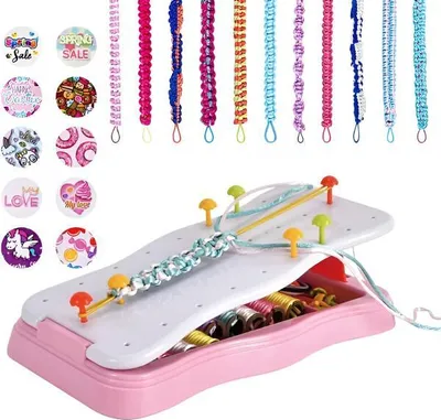 Produktbild von DIY Armband Flechtset, Bastelset für Kinder ab 5 Jahren mit Knöpfen und Aufklebern, Kinder Armbandherstellung - BRAIDMAKER