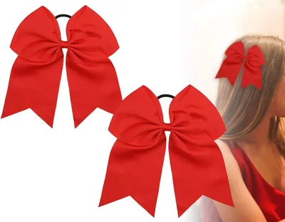 Produktbild von 2 Stück große rote Haarschleifen-Haargummis für Pferdeschwänze, 19cm Cheerleader-Schleifen als Haarschmuck und Kopfbedeckung