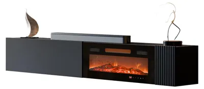 Produktbild von MIRJAN24 TTV-Lowboard Capital 200 EF mit Kamin, Wohnzimmer TV-Tisch, TV-Schrank mit zwei Klappen, Gasdruckfeder (Farbe: Schwarz)